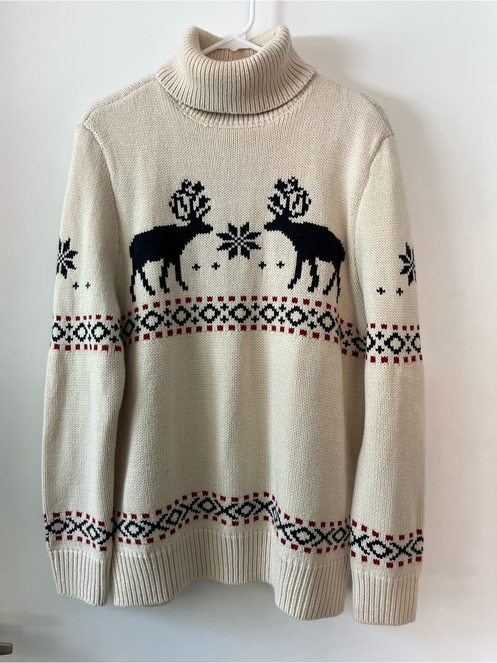 H&M Cream Turtleneck Reindeer Fair Isle Sweater Large